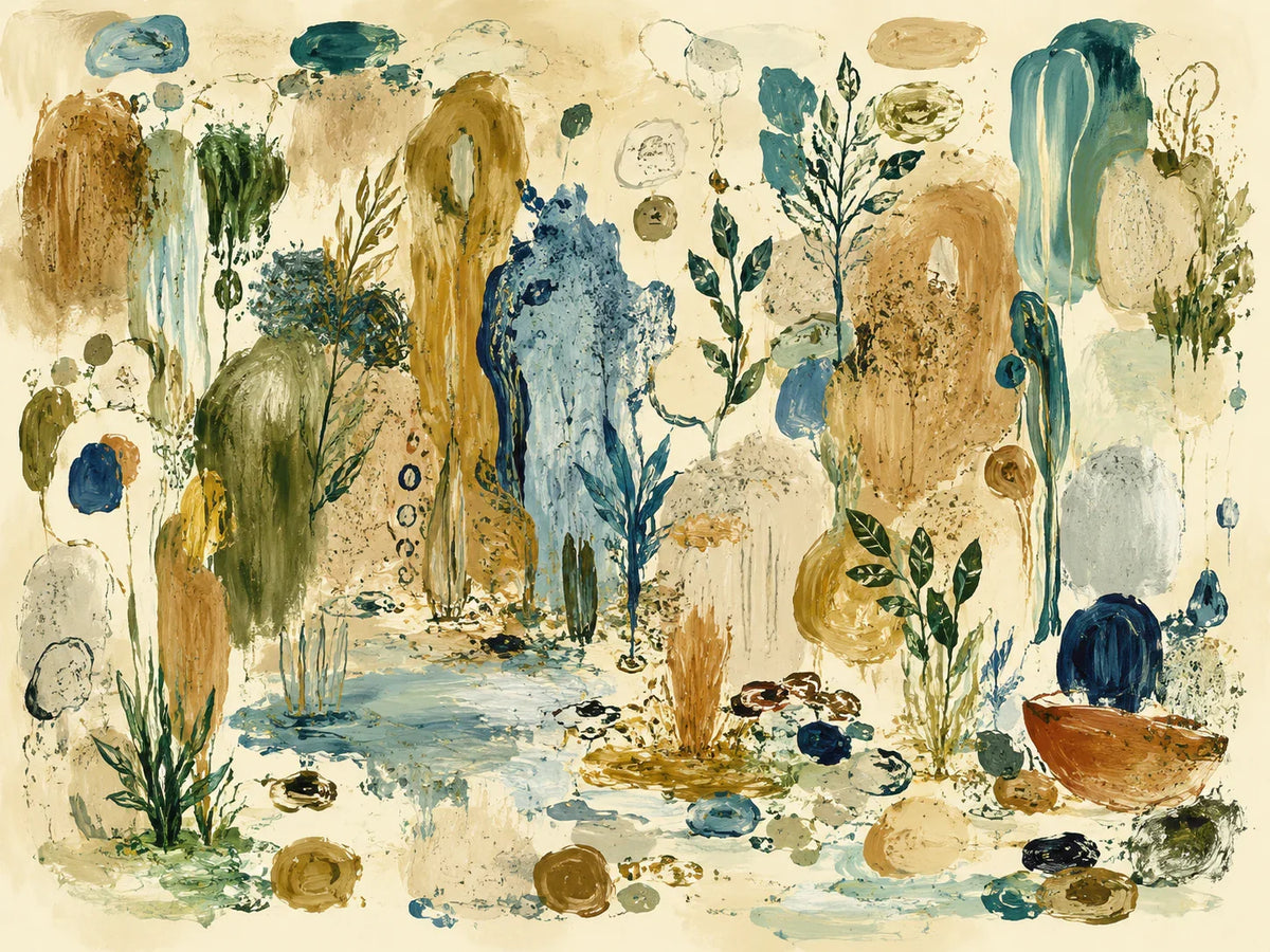 Ochre and Teal Botanical Daydream Wall Art artwork view | Olyrel