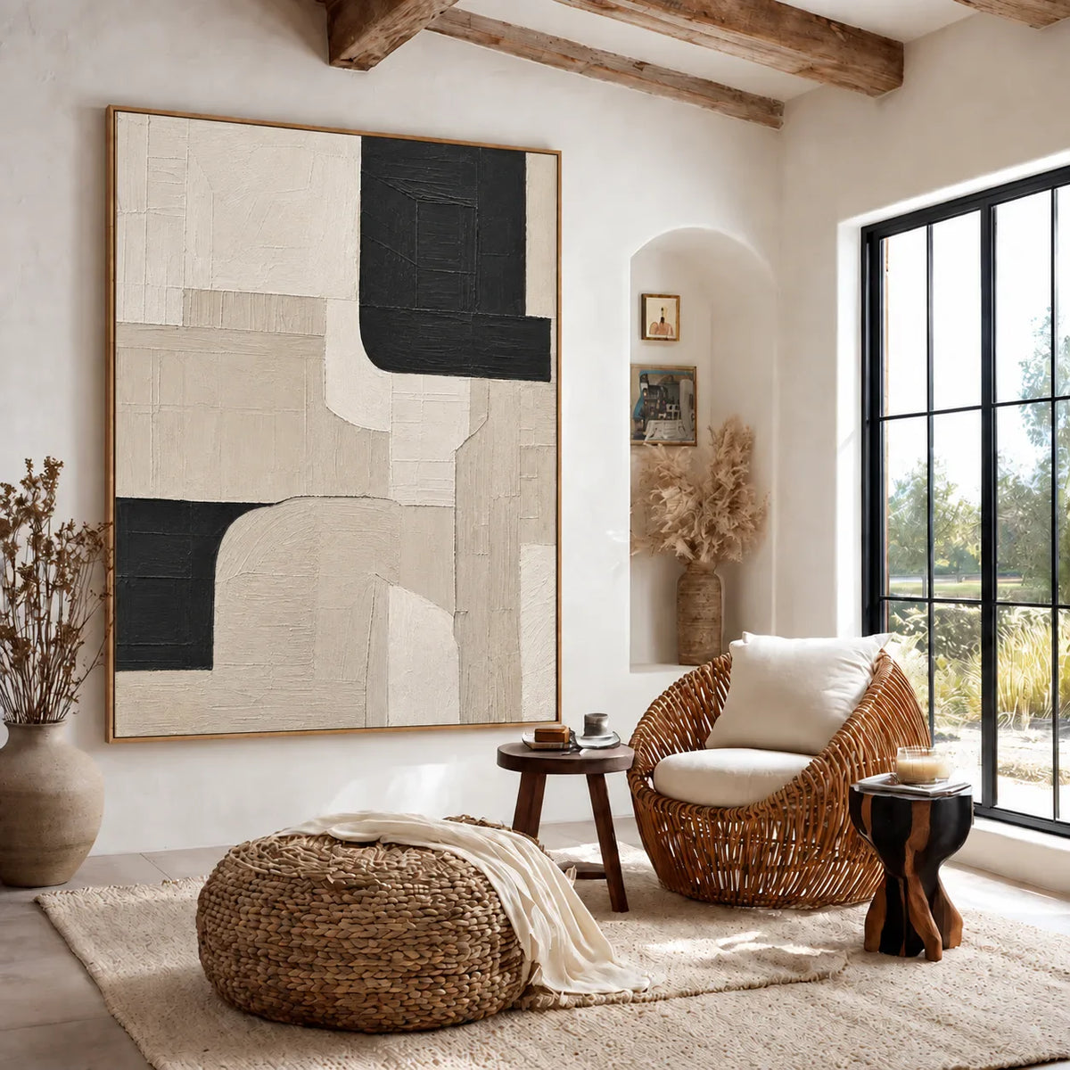 Black Corners and Cream Curves Wall Art styled interior scene 2 | Olyrel