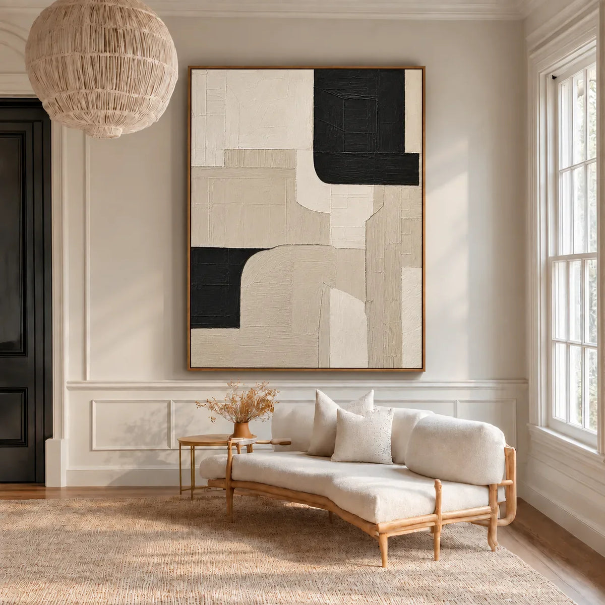 Black Corners and Cream Curves Wall Art styled interior scene 4 | Olyrel