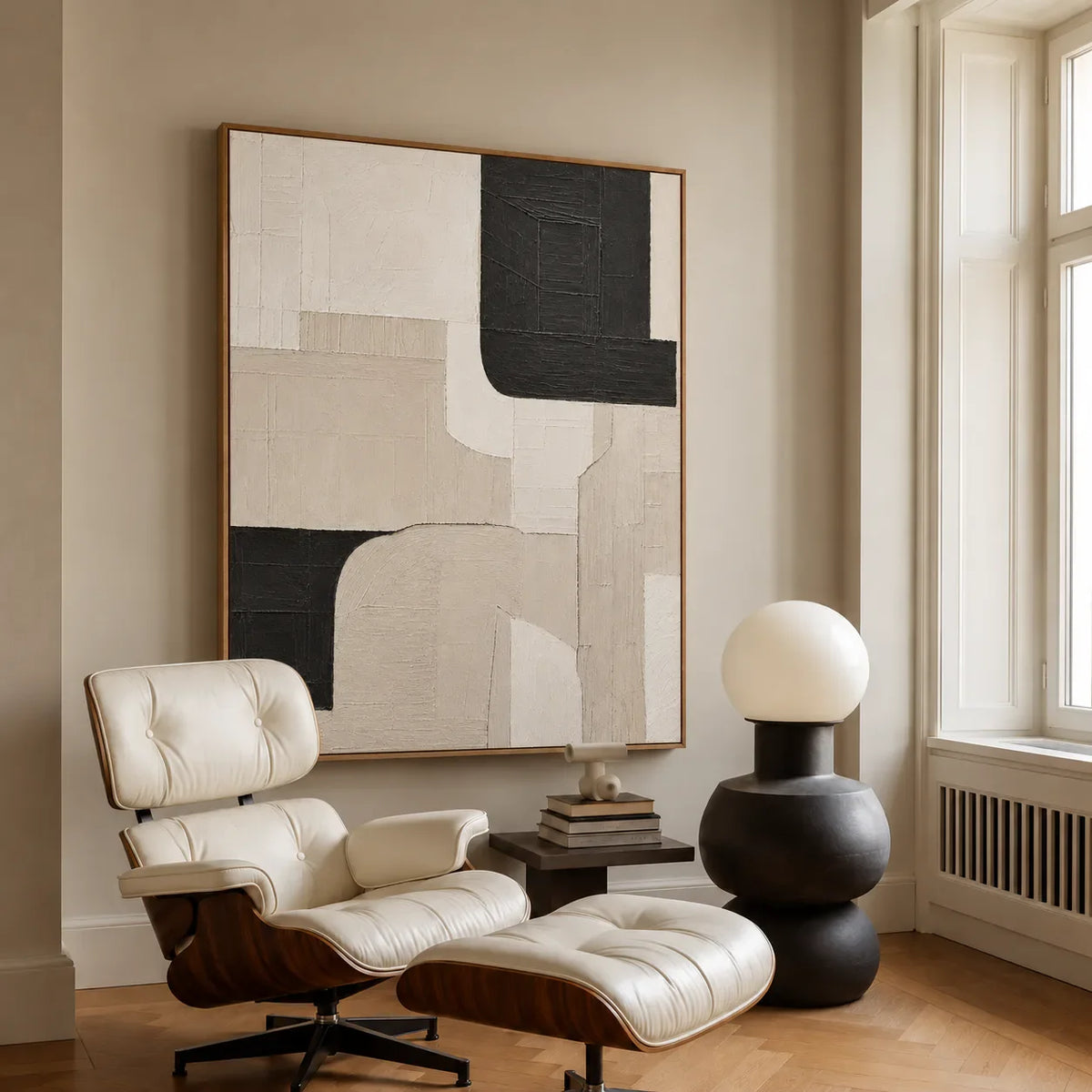 Black Corners and Cream Curves Wall Art styled interior scene 5 | Olyrel