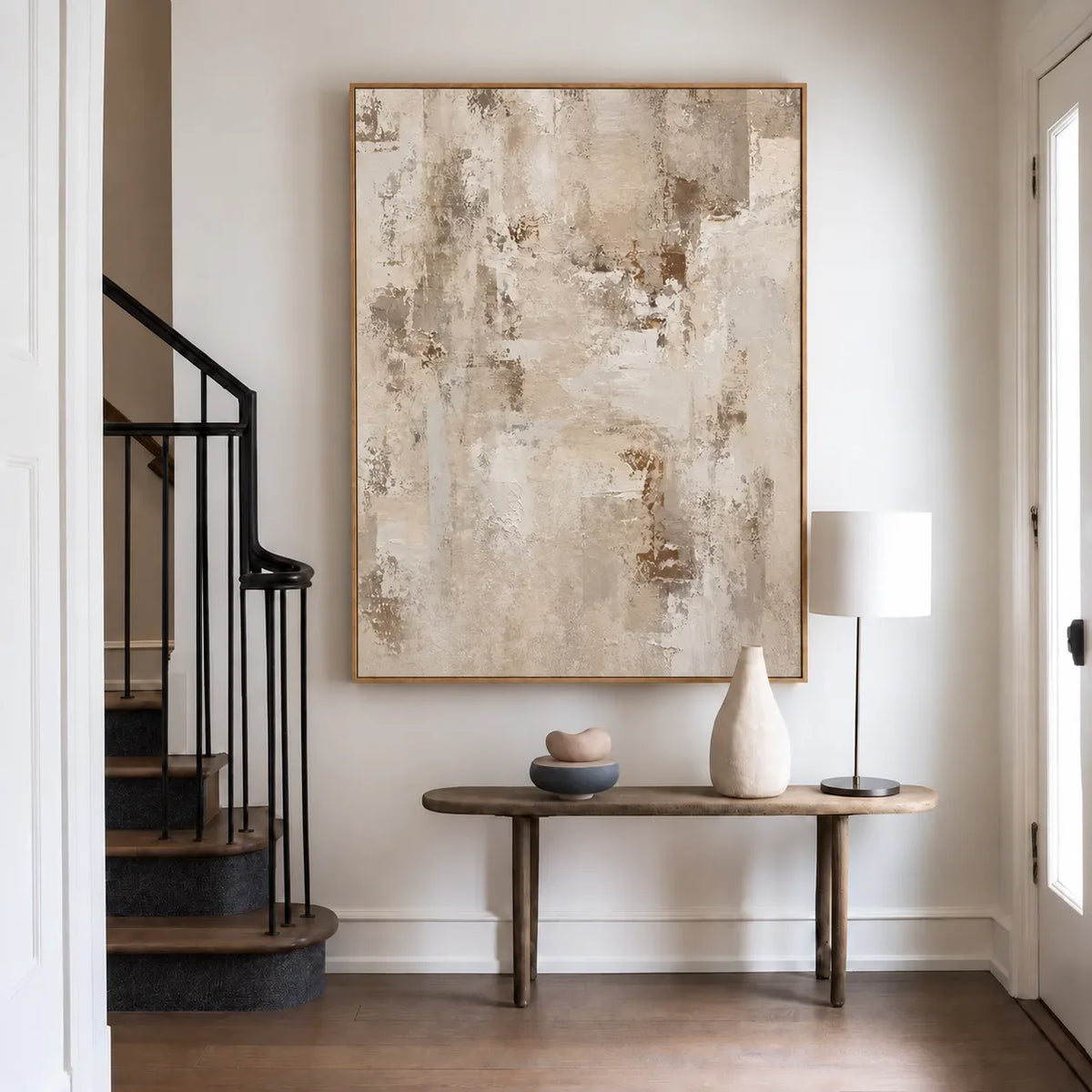 Weathered Cream and Warm Taupe Layers Wall Art styled interior scene 1 | Olyrel
