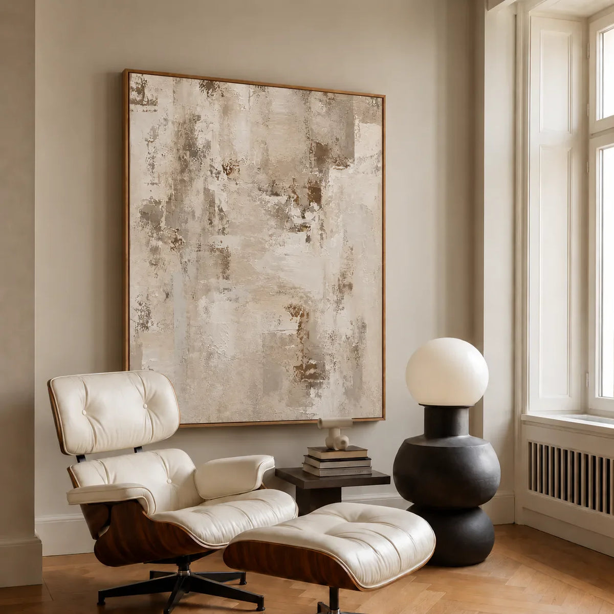Weathered Cream and Warm Taupe Layers Wall Art styled interior scene 3 | Olyrel