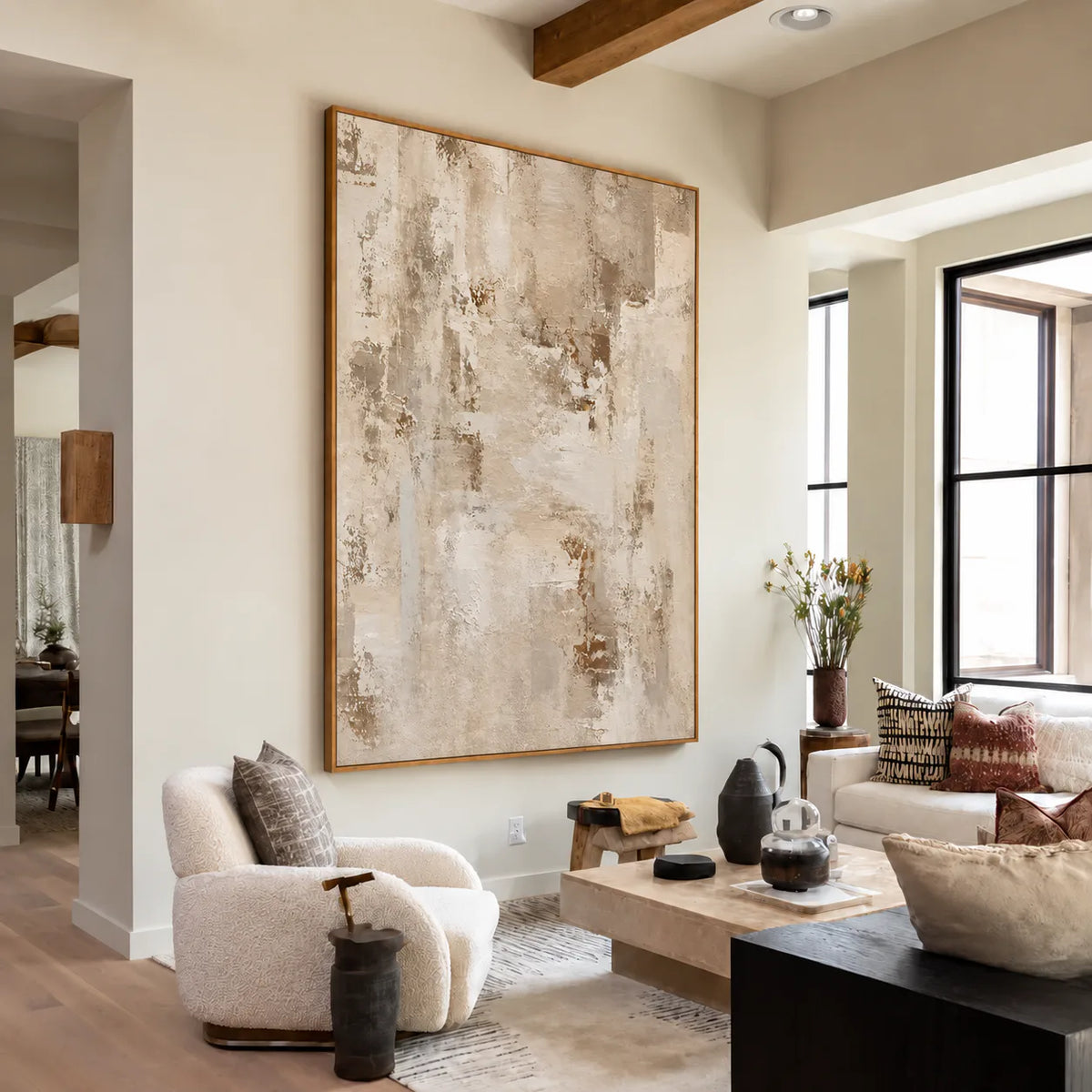 Weathered Cream and Warm Taupe Layers Wall Art styled interior scene 4 | Olyrel