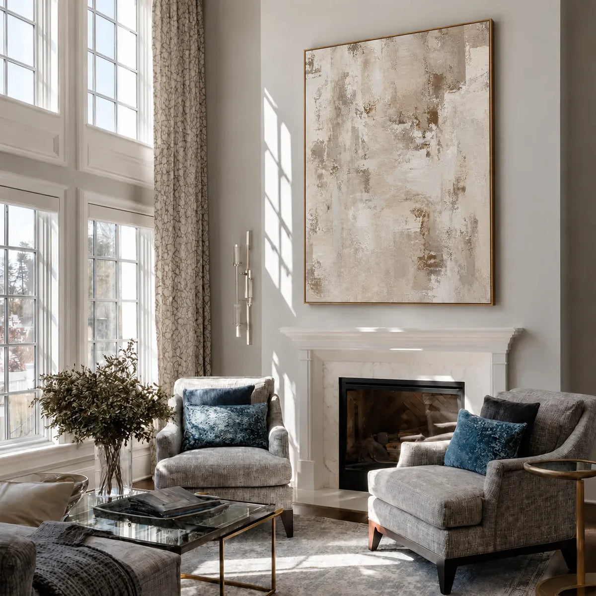 Weathered Cream and Warm Taupe Layers Wall Art styled interior scene 5 | Olyrel