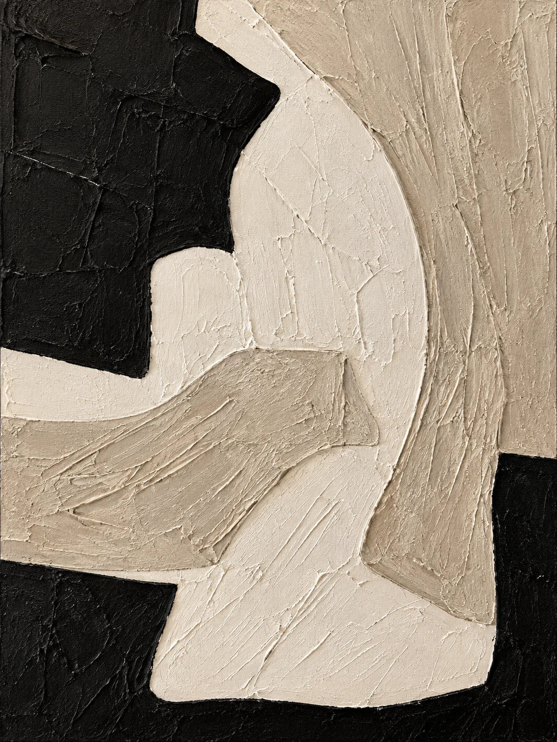 Sweeping Ivory Forms on Textured Black Wall Art artwork view | Olyrel