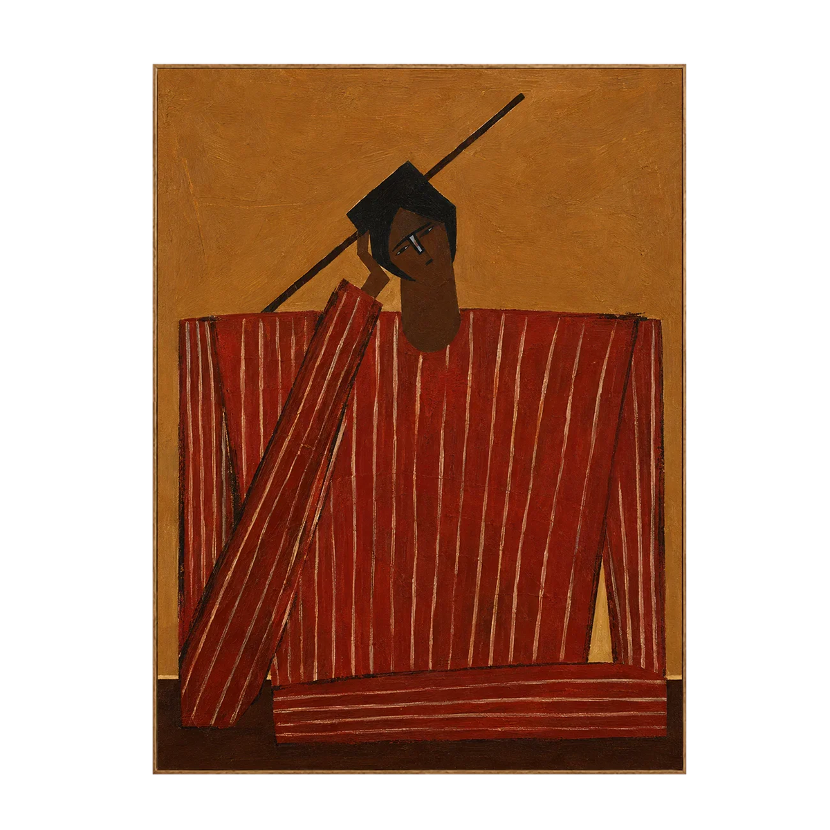 Quiet Figure in Red Stripes and Ochre Wall Art | Olyrel