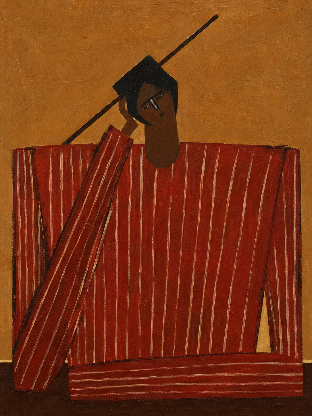 Quiet Figure in Red Stripes and Ochre Wall Art artwork view | Olyrel