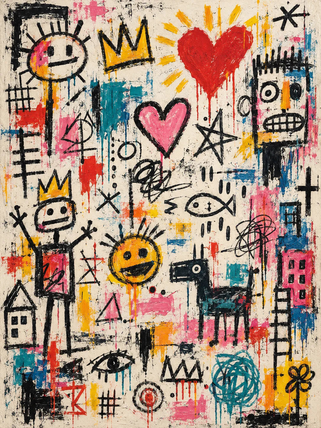 Hearts Crowns and Playful Scribbles Wall Art artwork view | Olyrel