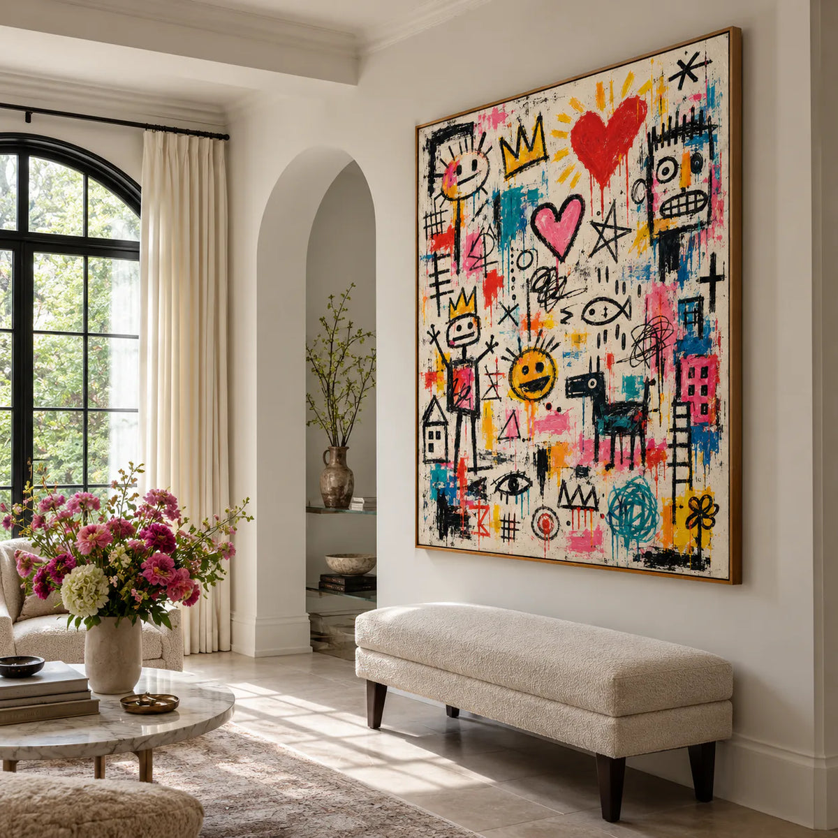 Hearts Crowns and Playful Scribbles Wall Art styled interior scene 3 | Olyrel