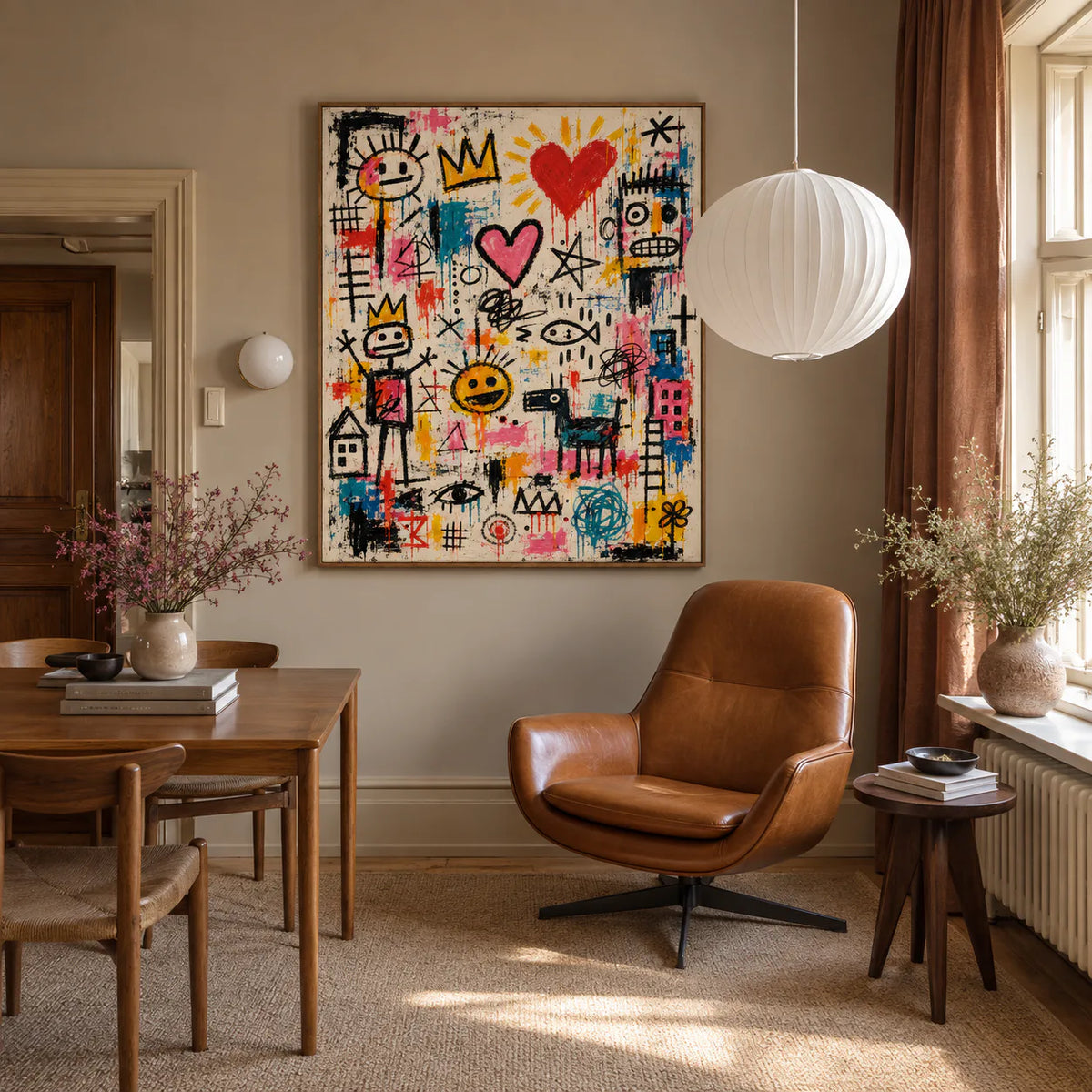 Hearts Crowns and Playful Scribbles Wall Art styled interior scene 5 | Olyrel