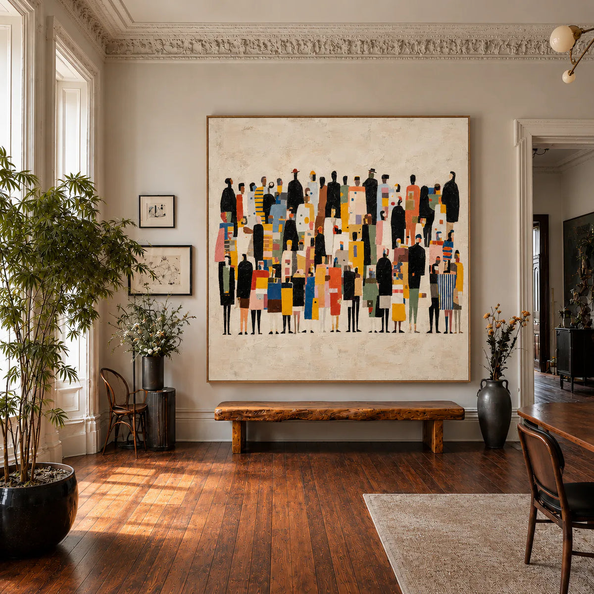 Colorful Gathering on a Cream Ground Wall Art styled interior scene 2 | Olyrel