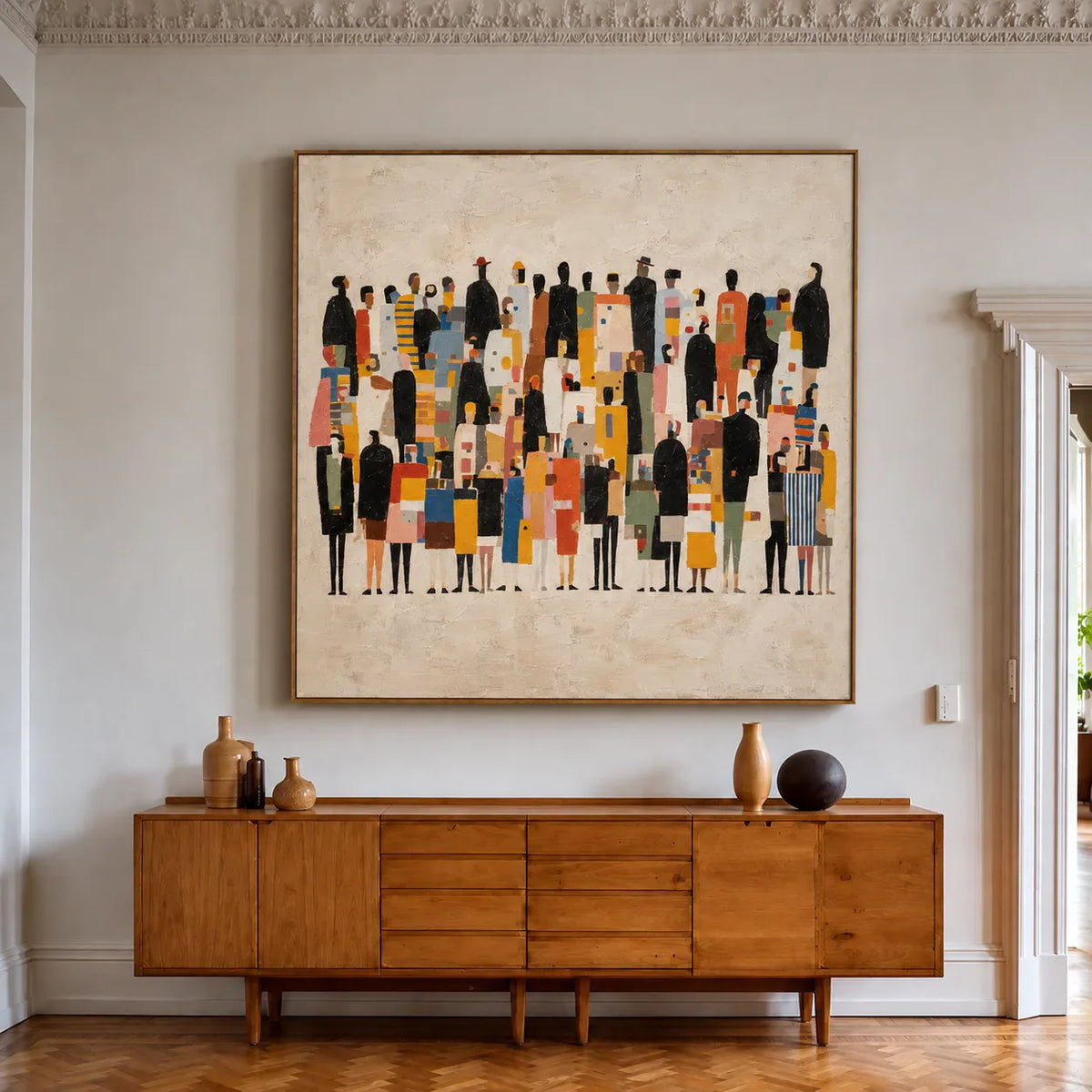 Colorful Gathering on a Cream Ground Wall Art styled interior scene 5 | Olyrel