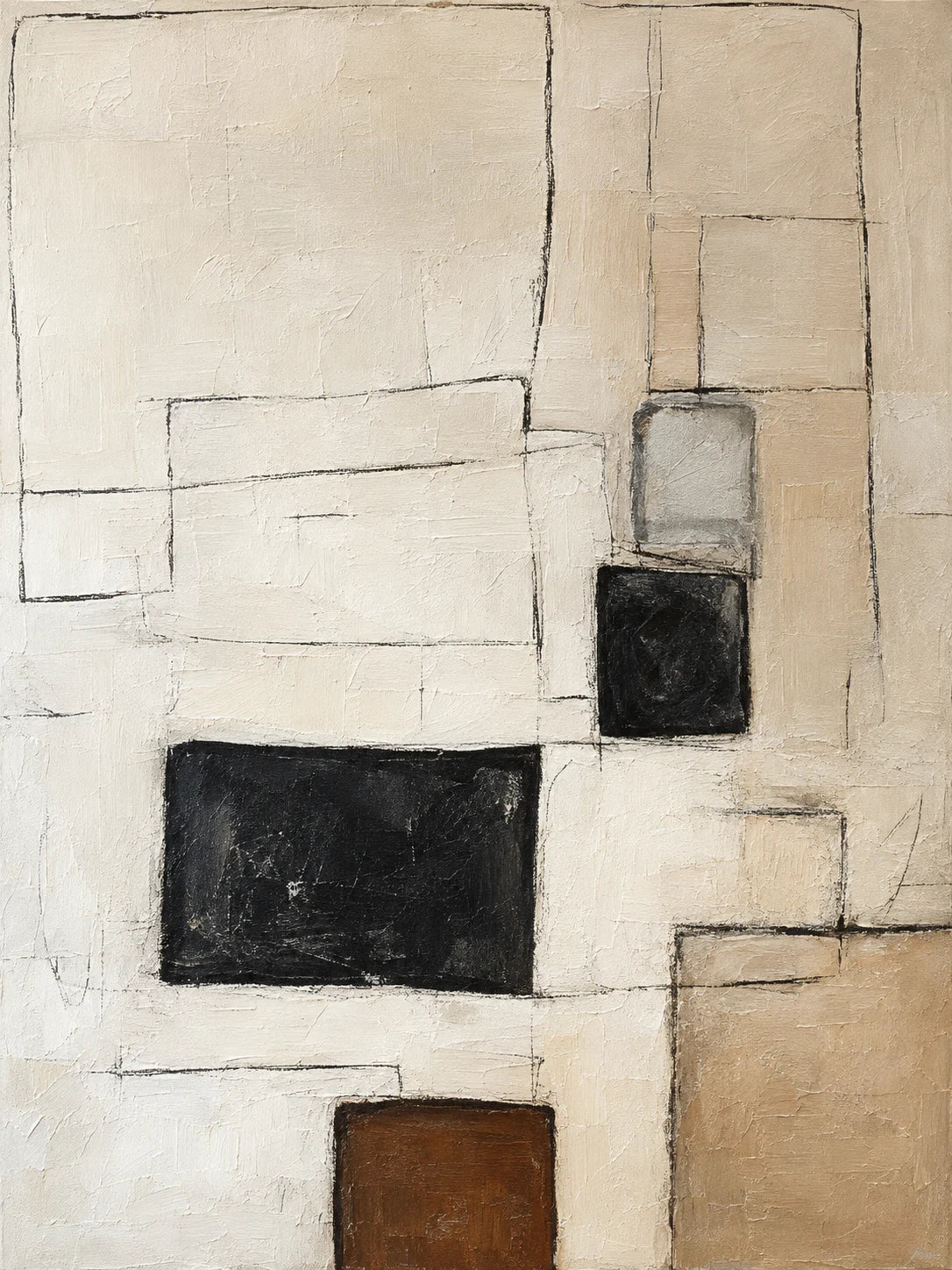Fine Rectangles with Black and Umber Blocks Wall Art artwork view | Olyrel