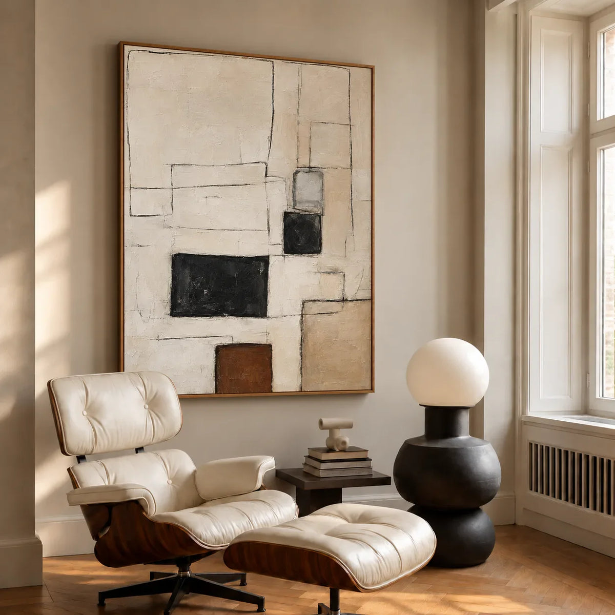 Fine Rectangles with Black and Umber Blocks Wall Art styled interior scene 3 | Olyrel