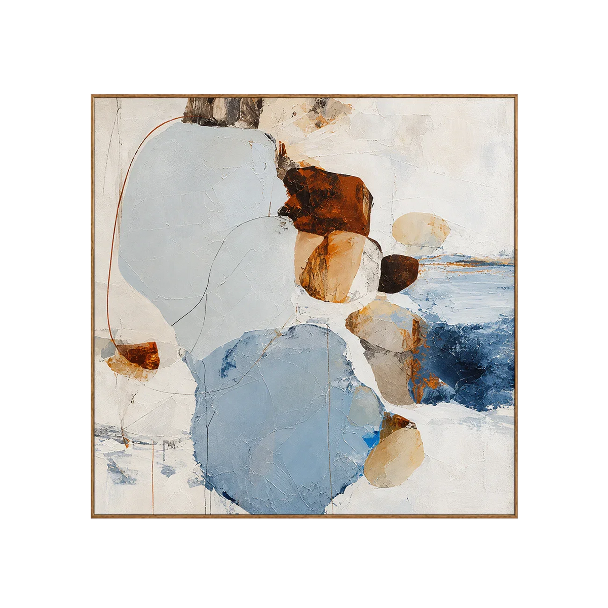 Pale Blue Pebble Forms with Rust Accents Wall Art | Olyrel