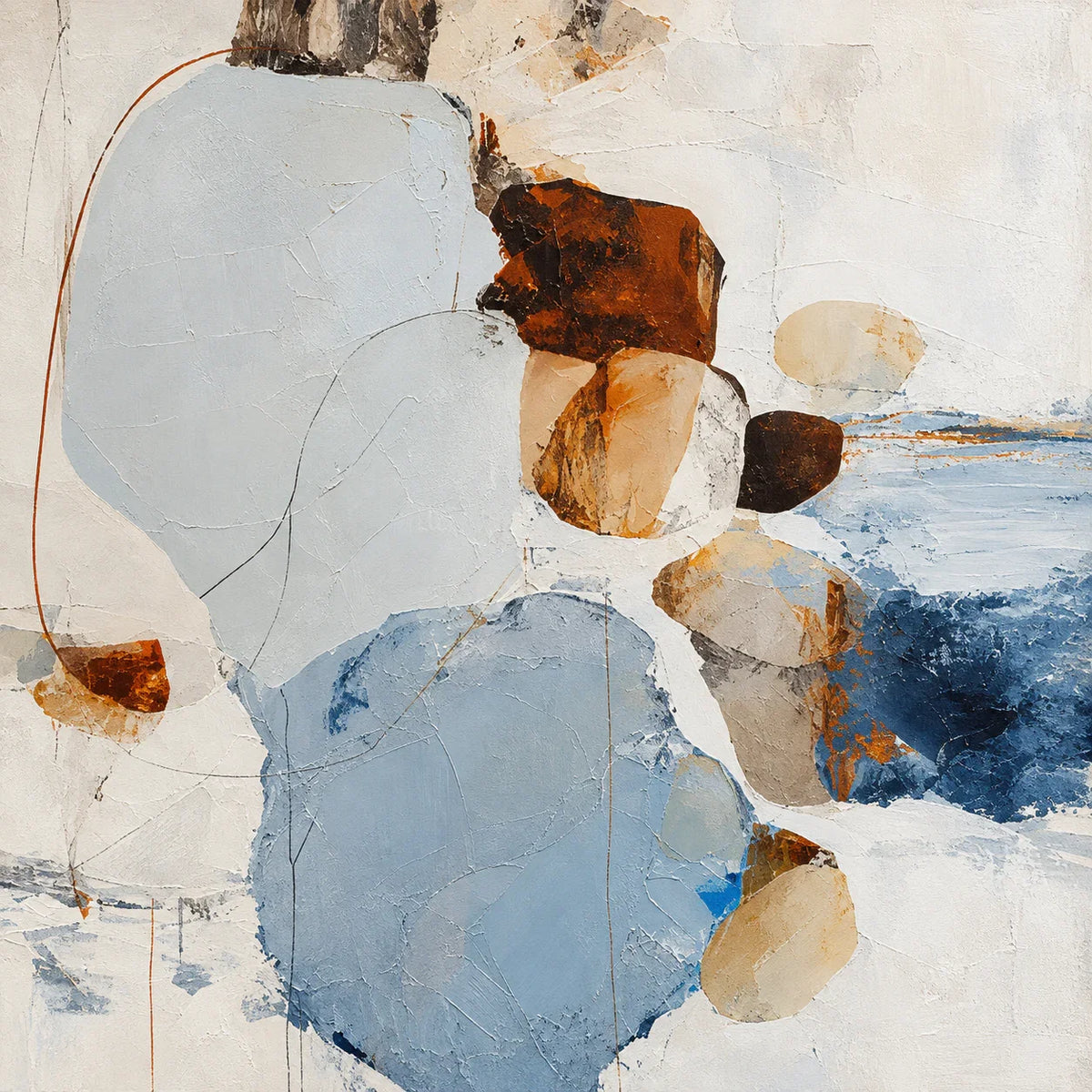 Pale Blue Pebble Forms with Rust Accents Wall Art artwork view | Olyrel