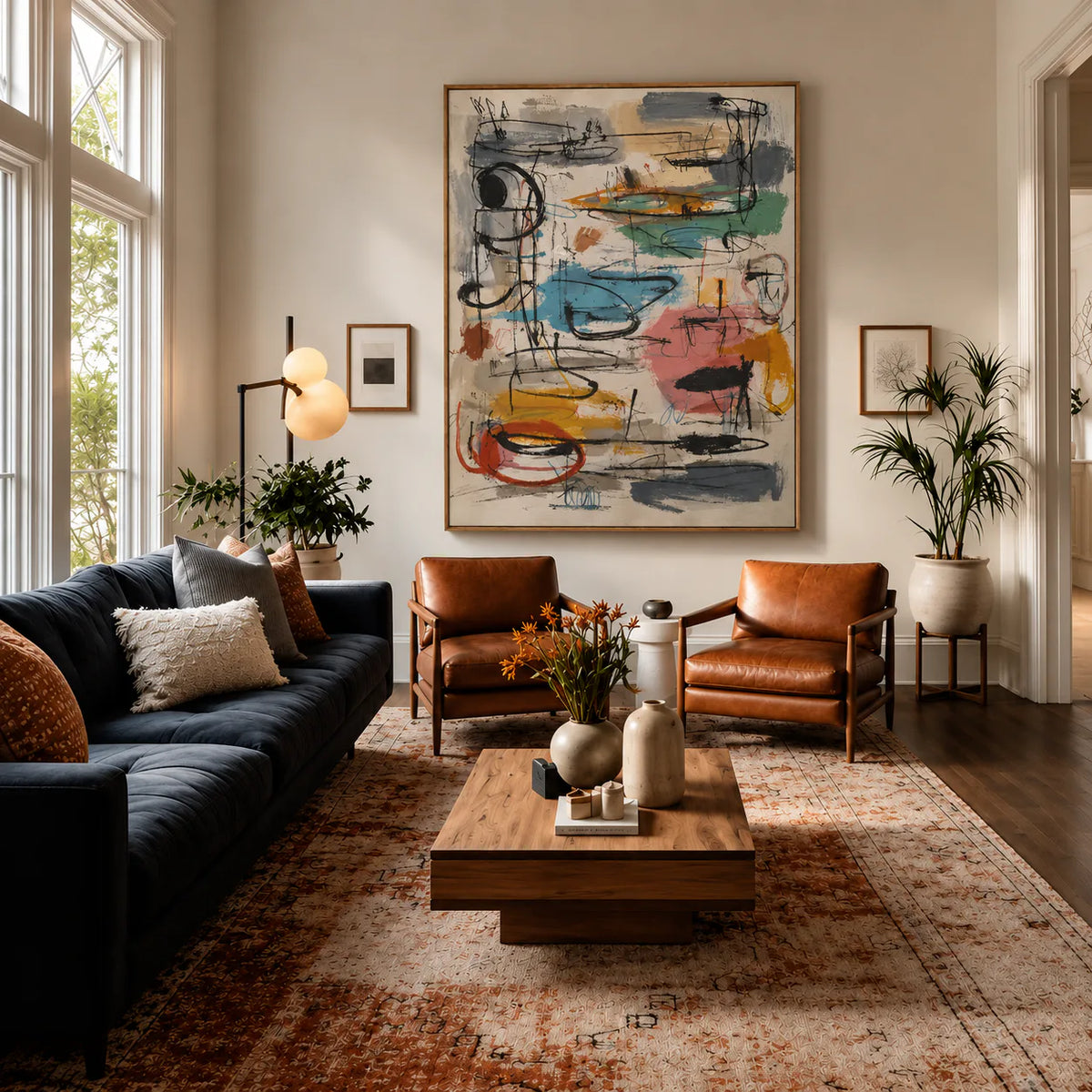 Colorful Loops and Spontaneous Black Lines Wall Art styled interior scene 2 | Olyrel