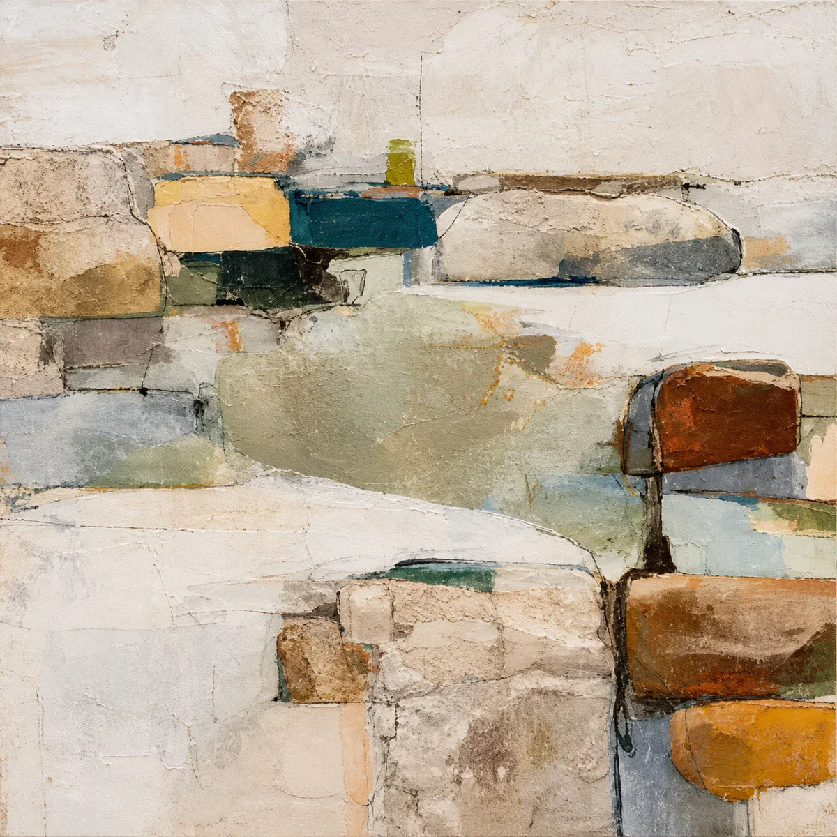 Teal and Ochre Textured Abstract Wall Art artwork view | Olyrel
