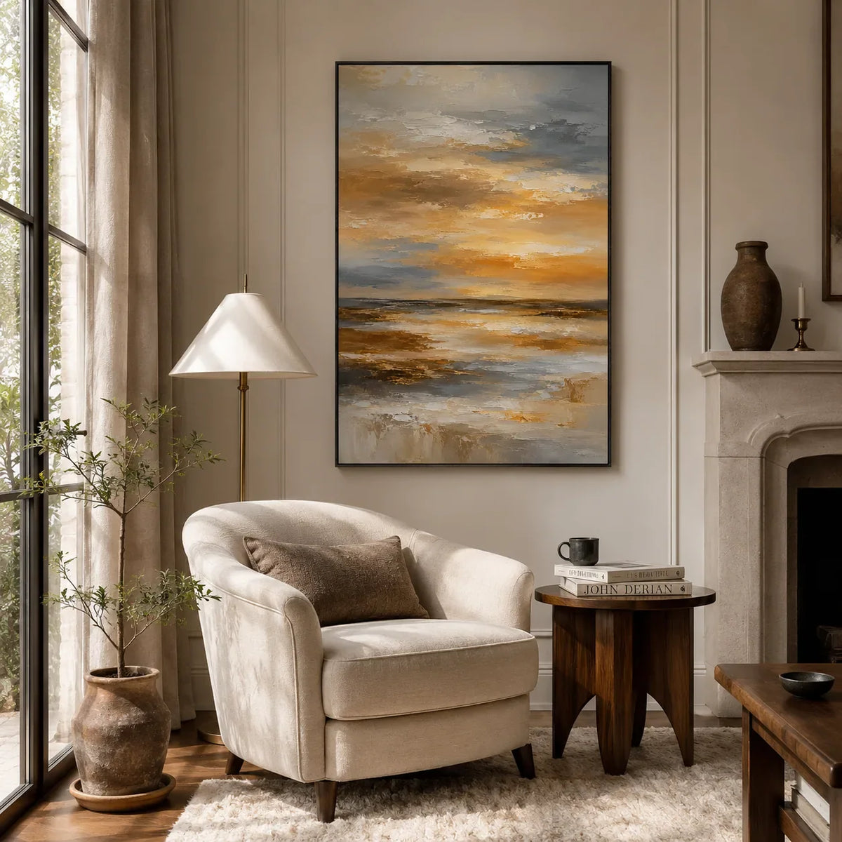 Amber Sky Coastal Wall Art displayed above a sofa in a neutral interior | Olyrel