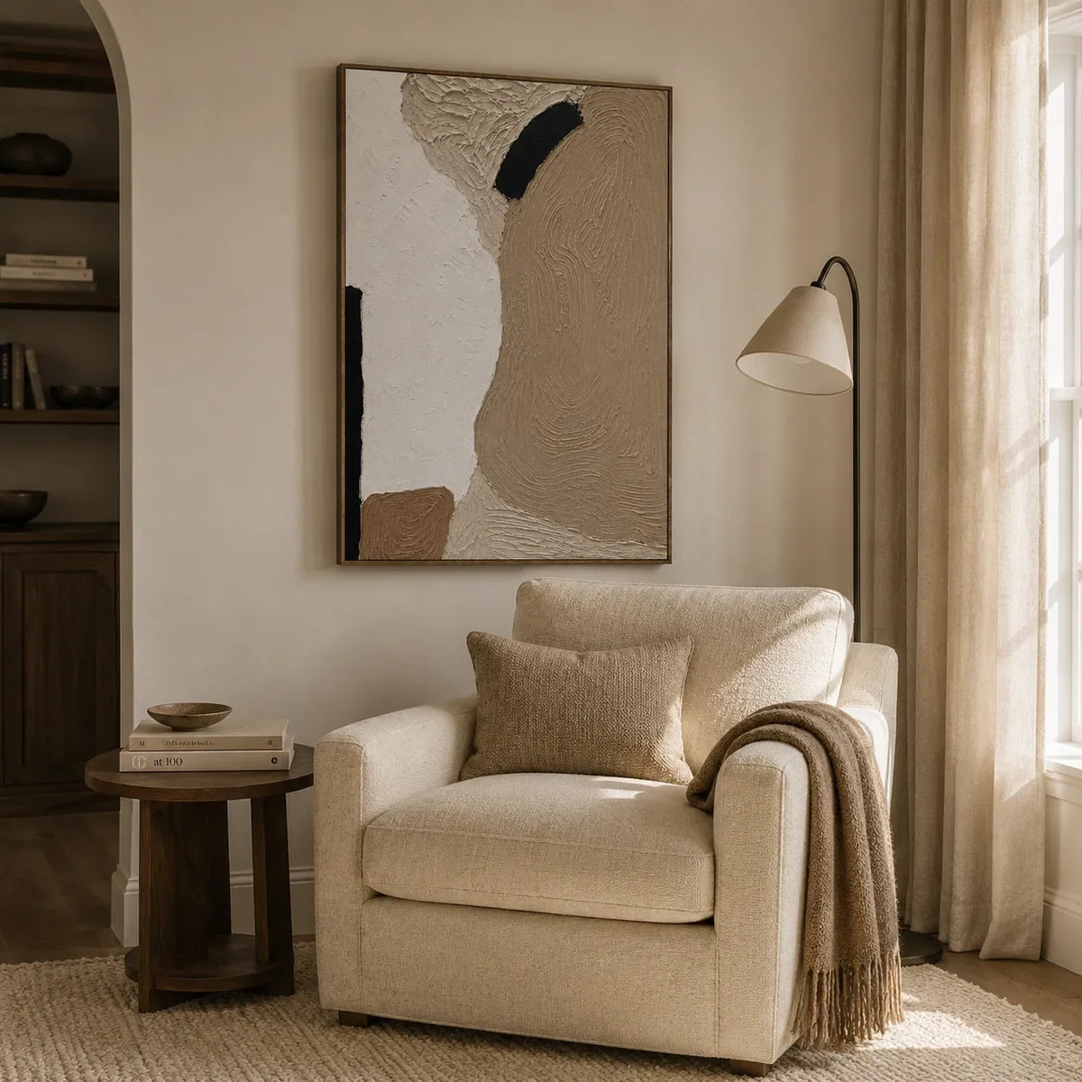 Sand Contour Textured Wall Art shown in a calm bedroom setting | Olyrel