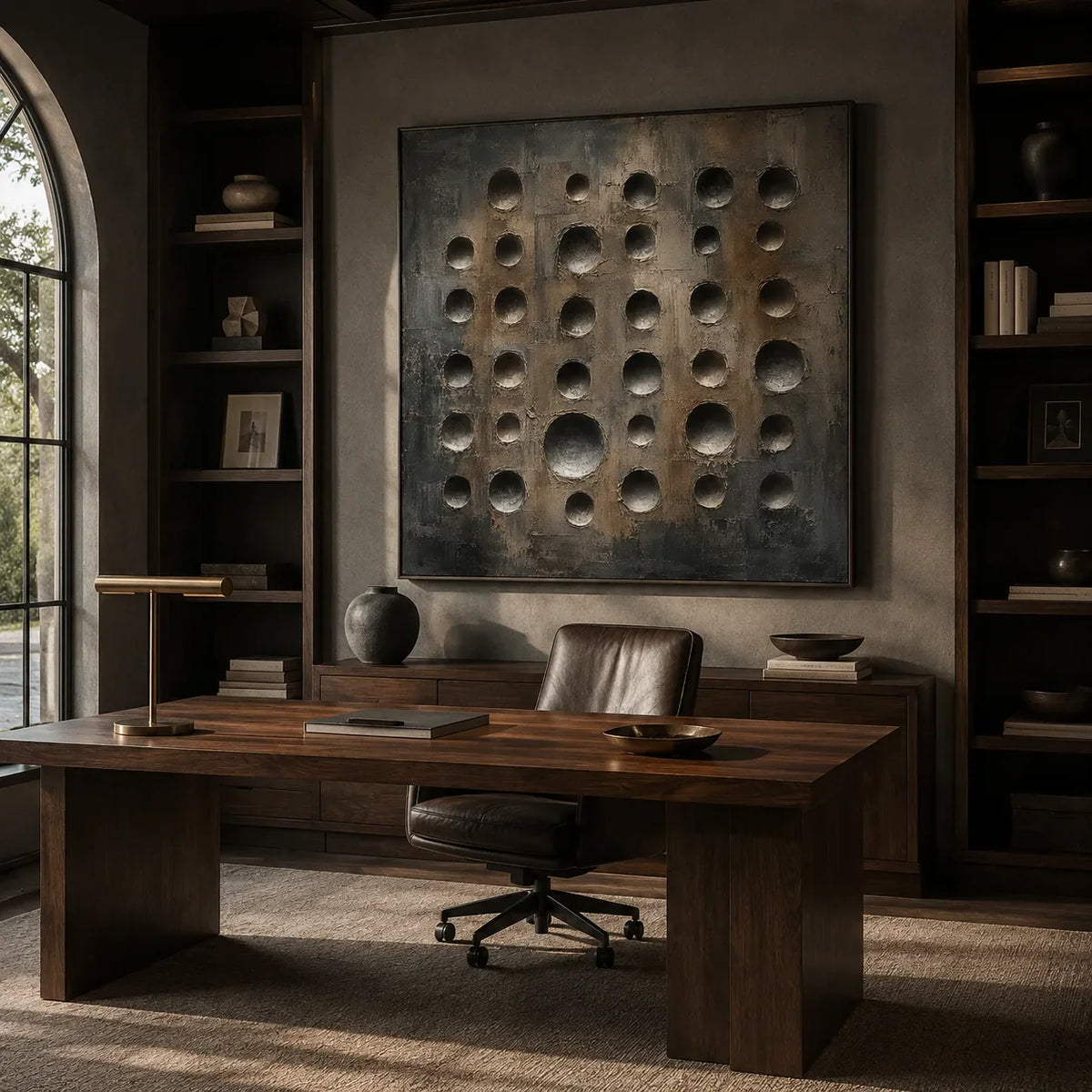 Slate Circles Textured Wall Art lifestyle view 2 | Olyrel