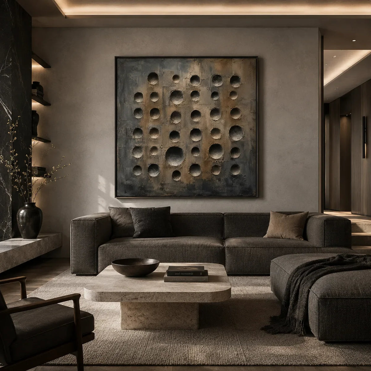 Slate Circles Textured Wall Art lifestyle view 4 | Olyrel
