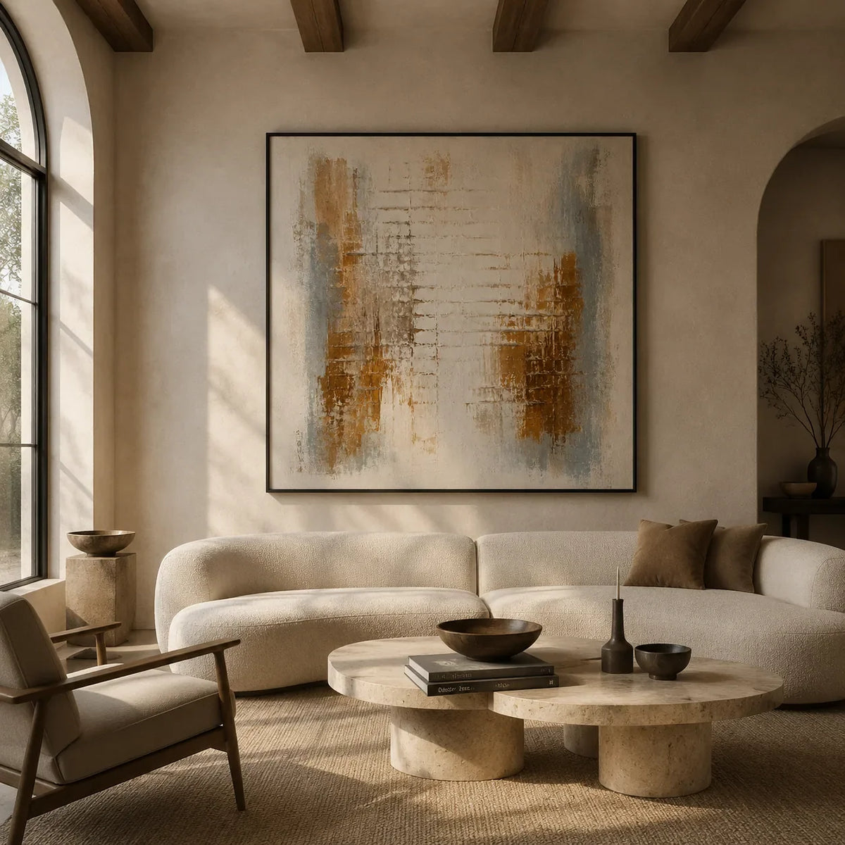 Rust Grid Textured Wall Art lifestyle view 3 | Olyrel