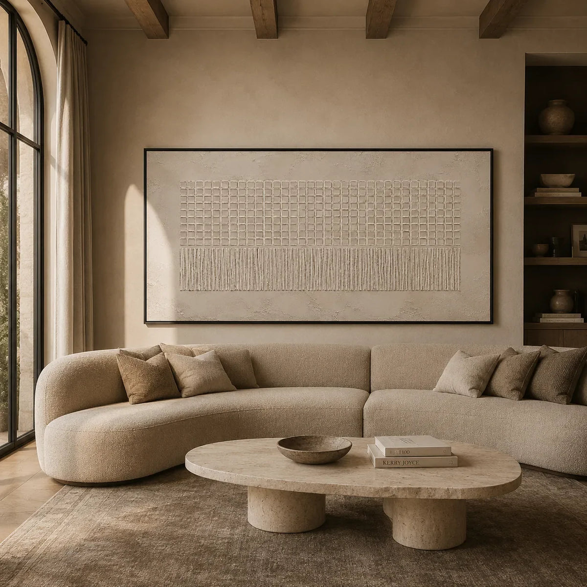Ivory Grid Relief Wall Art lifestyle view 3 | Olyrel