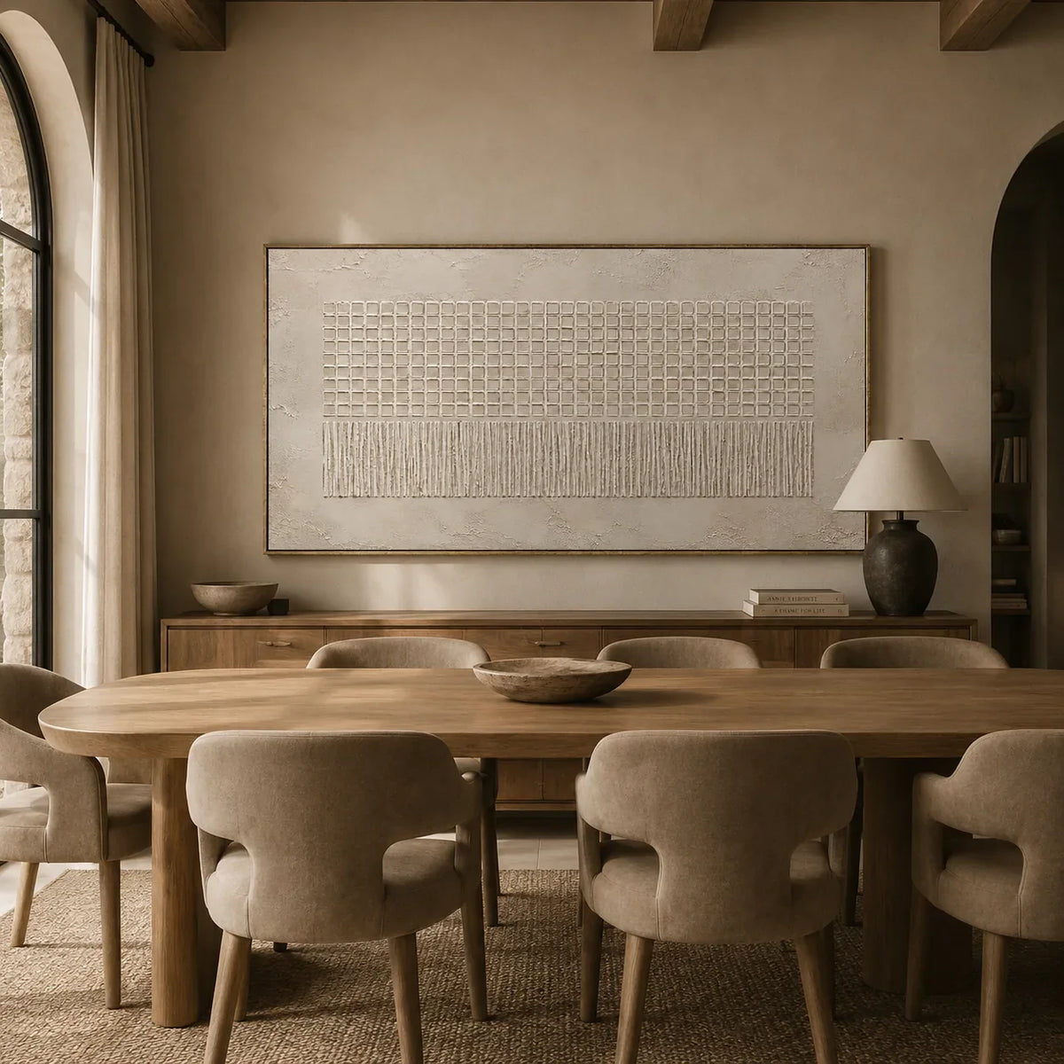 Ivory Grid Relief Wall Art lifestyle view 4 | Olyrel
