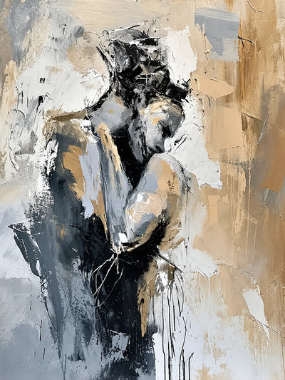 Gilded Muse vertical abstract portrait wall art in black, ivory, gray, and warm beige
