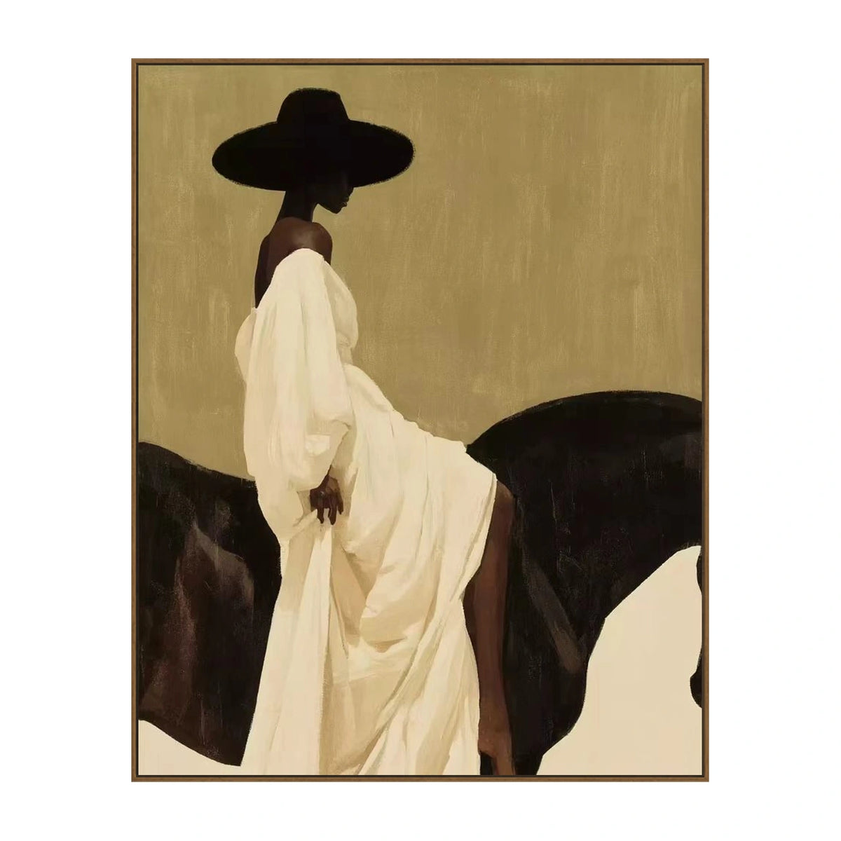 Ivory Rider Wall Art — full artwork in a natural wood frame