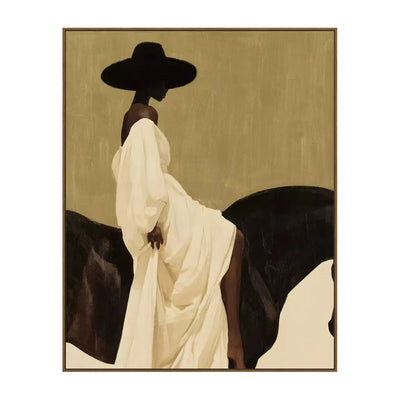 Ivory Rider Wall Art — full artwork in a natural wood frame