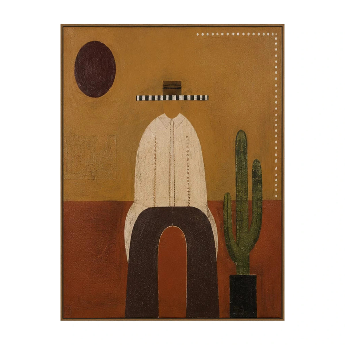 Desert Moon Cowboy Wall Art — full artwork in a natural wood frame