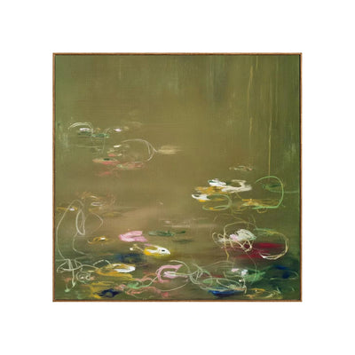 Olive Lily Reflections Wall Art — full artwork in a natural wood frame