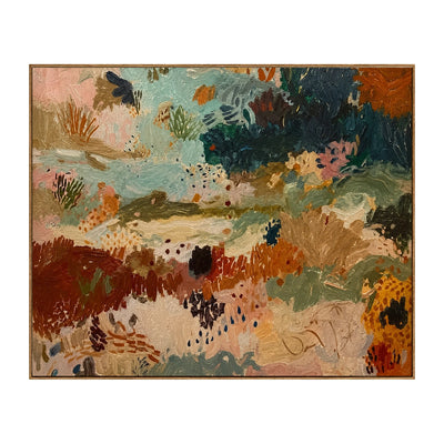 Terracotta Garden Reverie Wall Art — full artwork in a natural wood frame