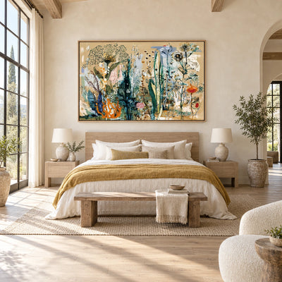 Meadow Stems in Ochre Wall Art — interior room setting 1