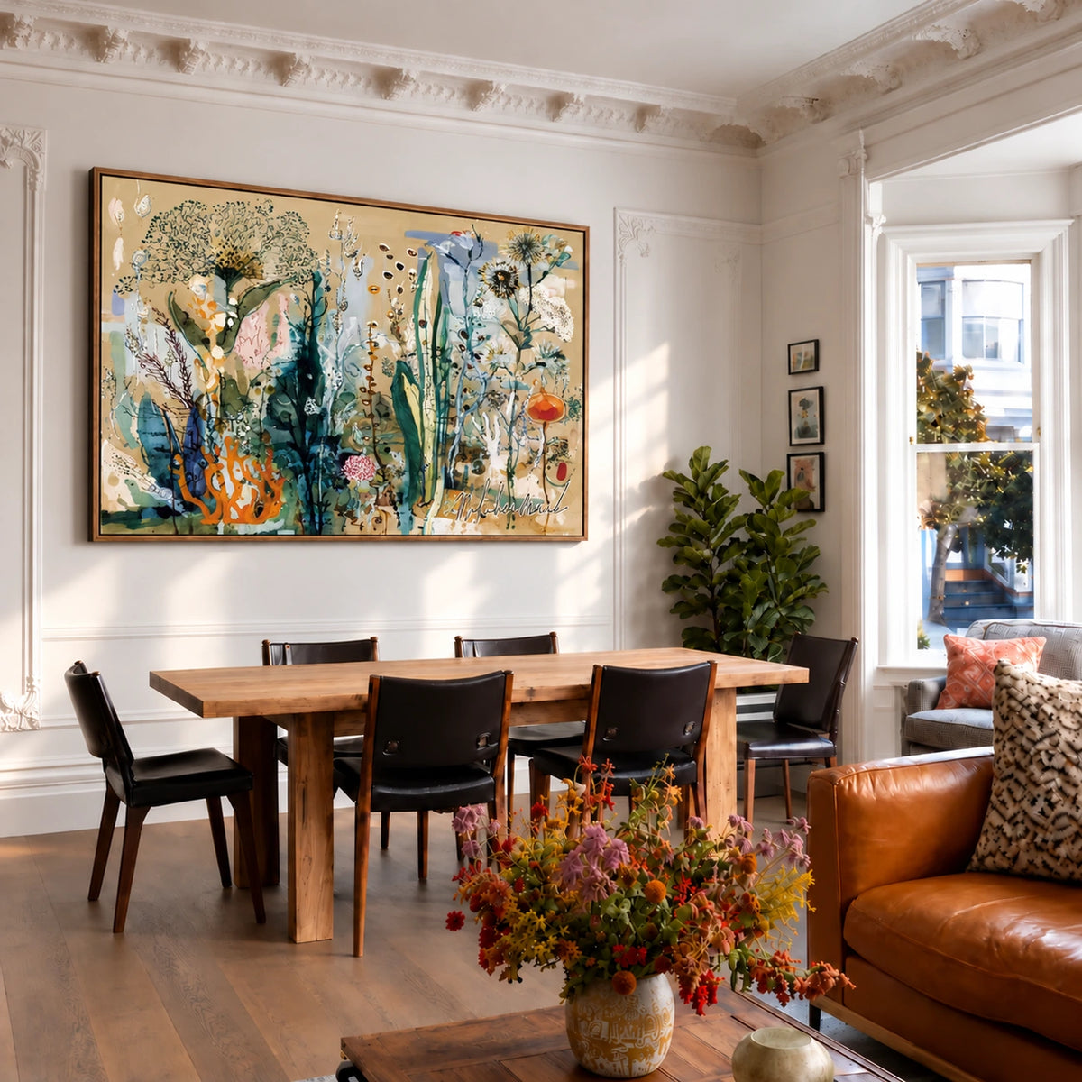 Meadow Stems in Ochre Wall Art — interior room setting 2