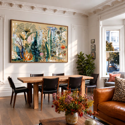 Meadow Stems in Ochre Wall Art — interior room setting 2
