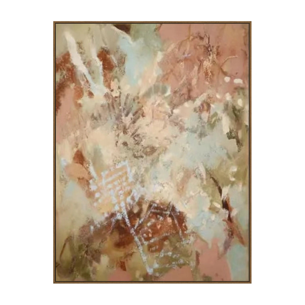 Peach Mist Botanicals Wall Art — full artwork in a natural wood frame
