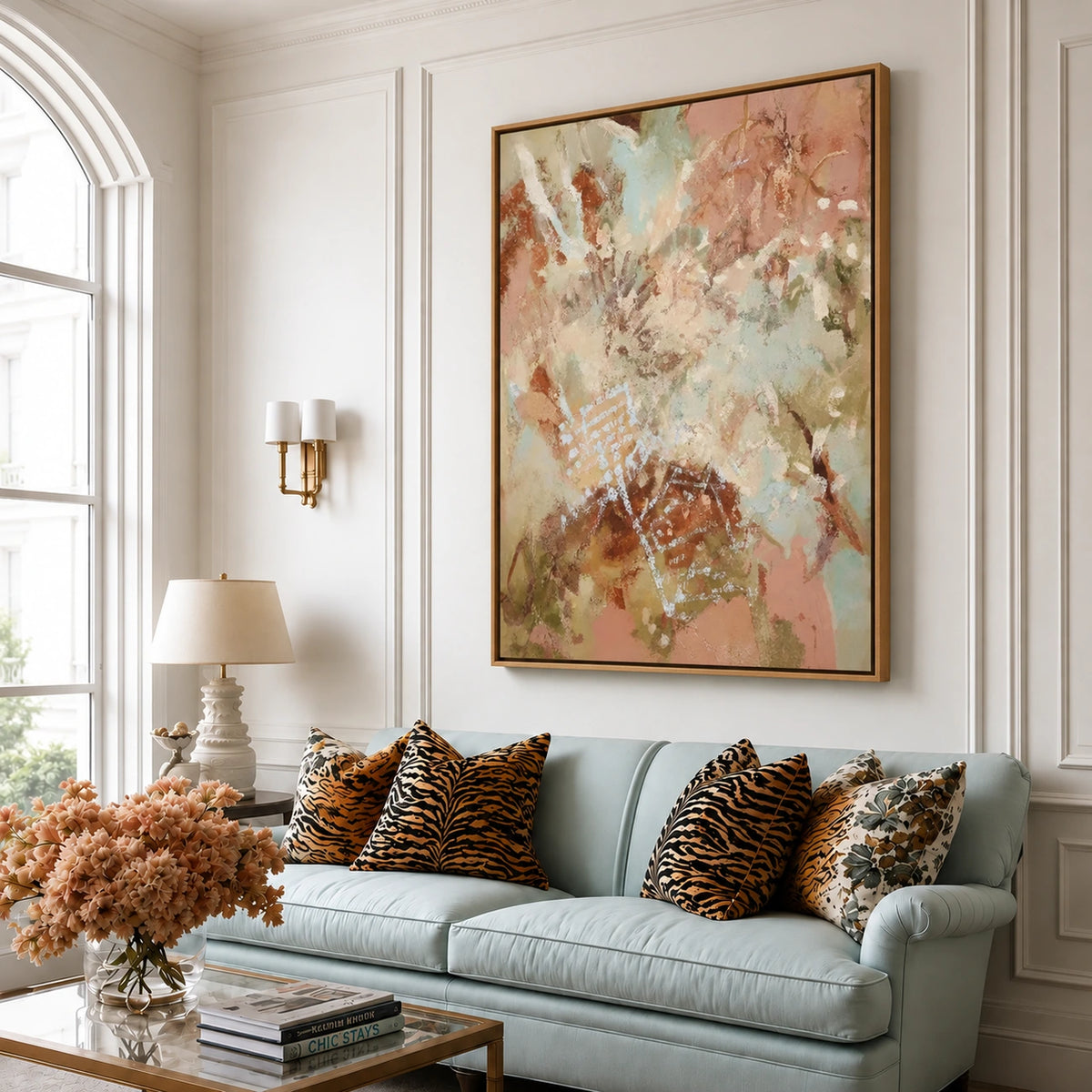 Peach Mist Botanicals Wall Art — interior room setting 1