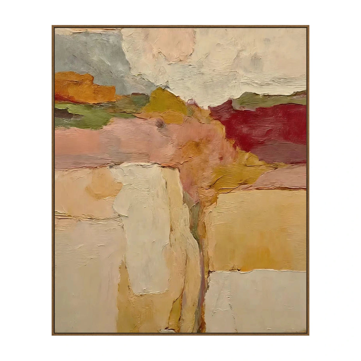 Saffron Earth Passage Wall Art — full artwork in a natural wood frame