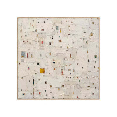 Quiet Mosaic Marks Wall Art — full artwork in a natural wood frame