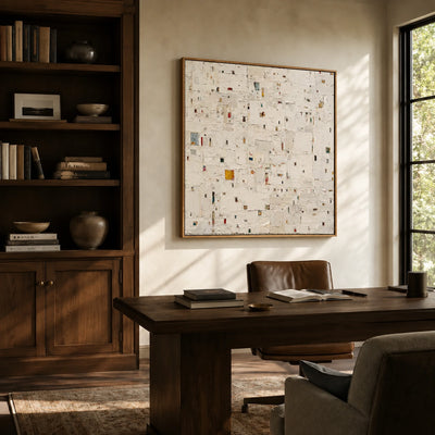 Quiet Mosaic Marks Wall Art — interior room setting 1