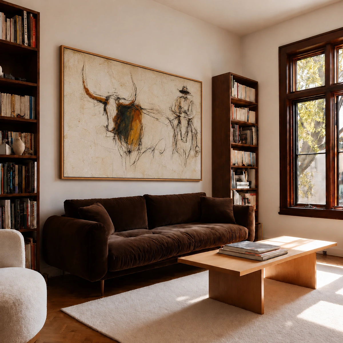 Longhorn Trail Sketch Wall Art — interior room setting 1