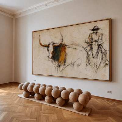 Longhorn Trail Sketch Wall Art — interior room setting 2