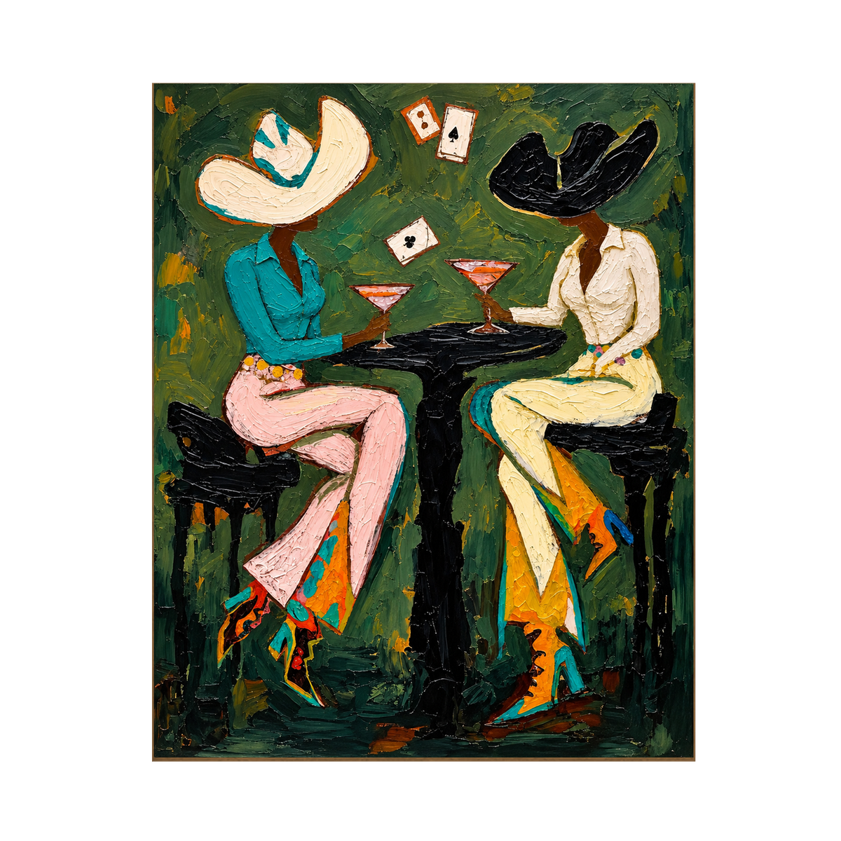 Midnight Card Table Wall Art — full artwork in a natural wood frame
