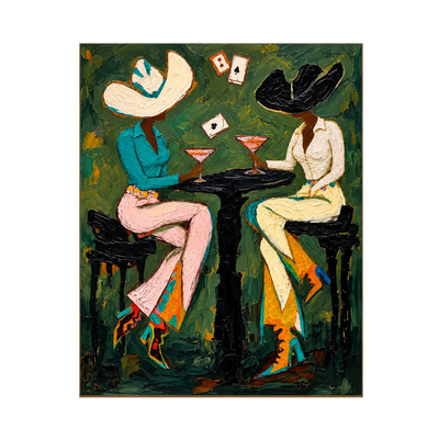 Midnight Card Table Wall Art — full artwork in a natural wood frame