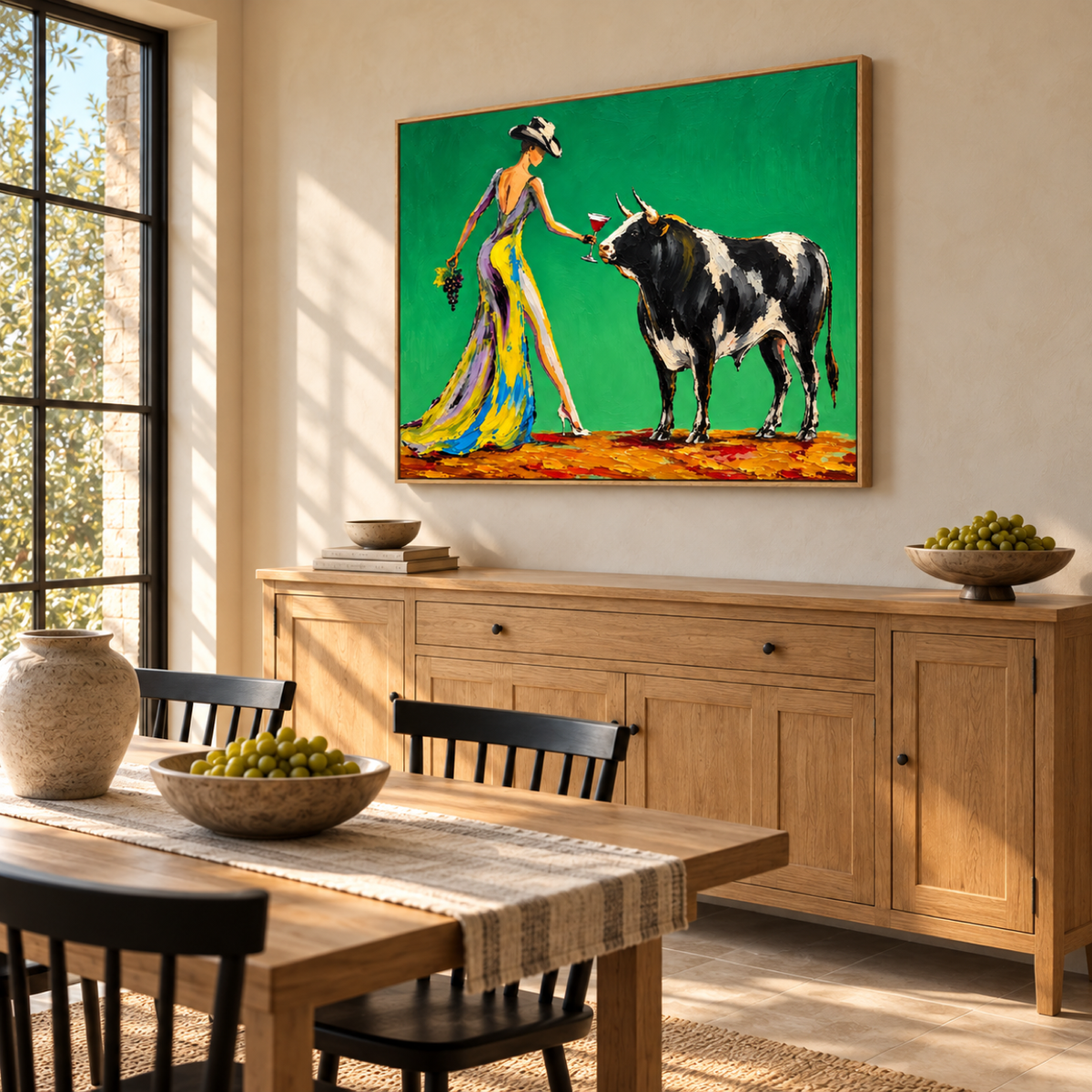 Green Field Bull and Grape Wall Art — interior room setting 1