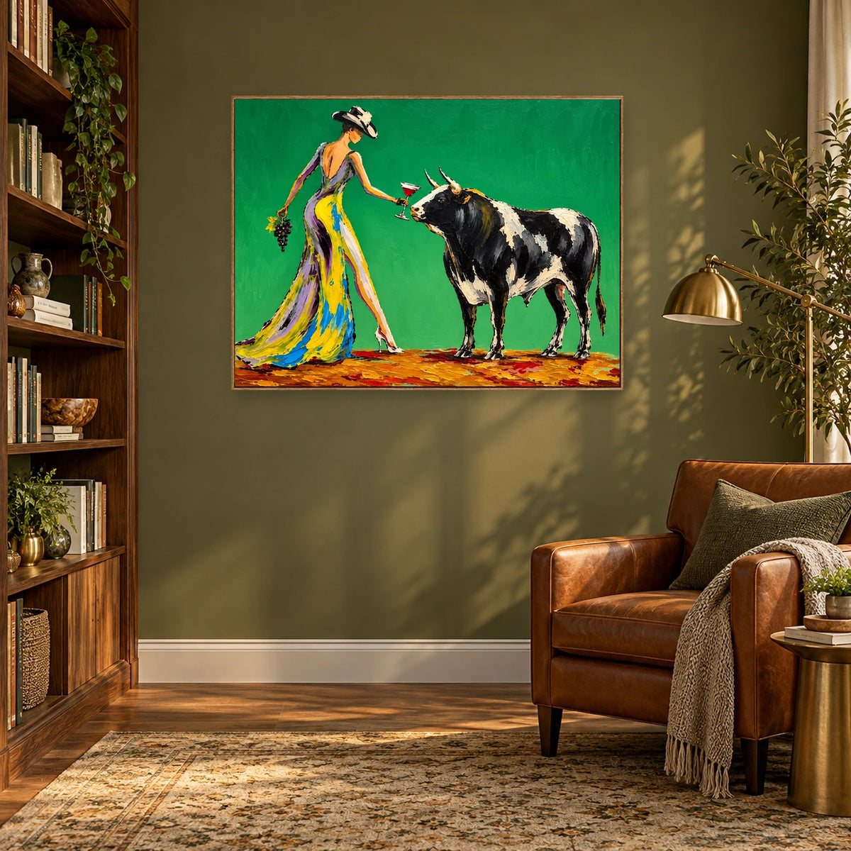 Green Field Bull and Grape Wall Art — interior room setting 2