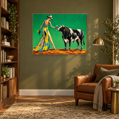 Green Field Bull and Grape Wall Art — interior room setting 2